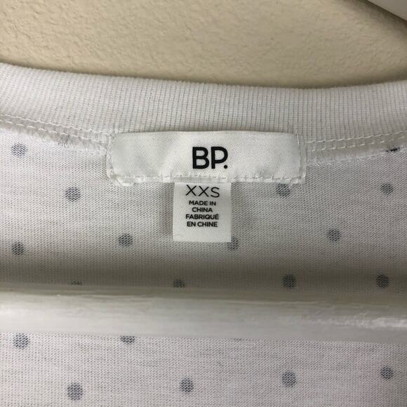 BP White Polka Dot T-Shirt XXS NWT Neutral Mod Basics Scoop Neck Short Sleeves - Picture 3 of 5